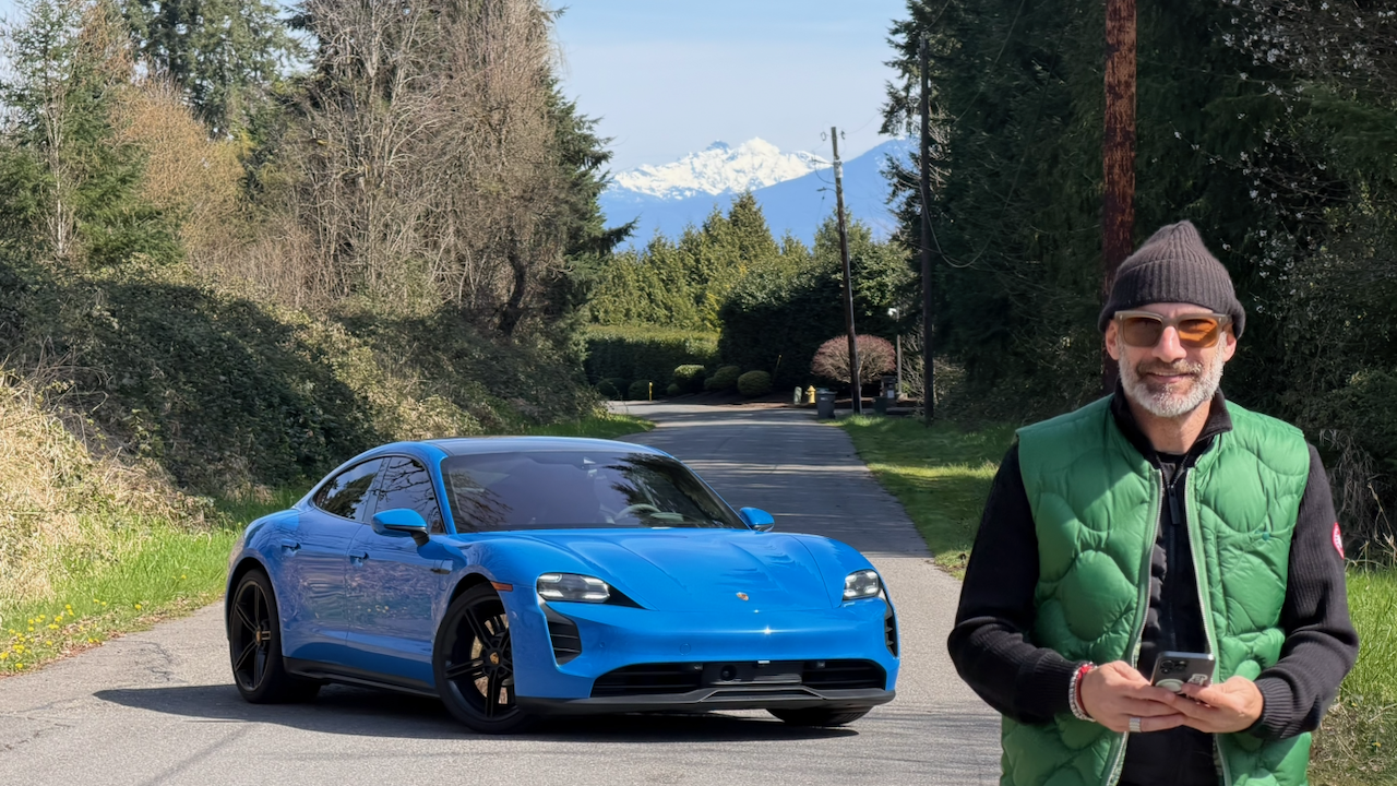 Jason Fields with the Porsche Taycan GTS at Mt Rainier, April 4 2026